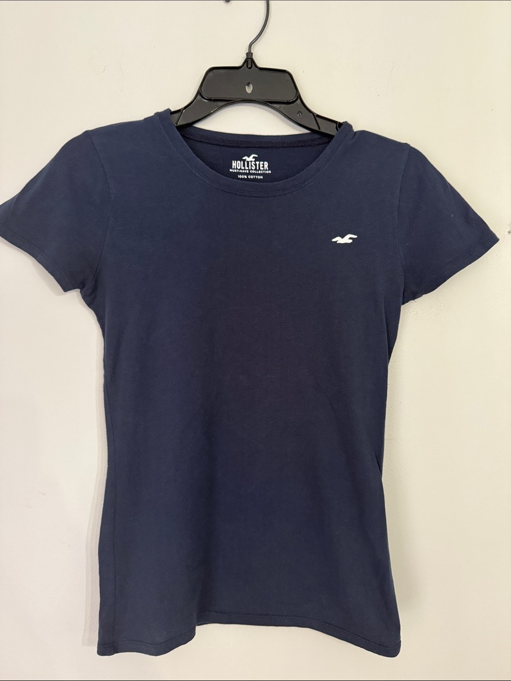 Hollister Navy Blue Fitted Cotton T Shirt Size XS